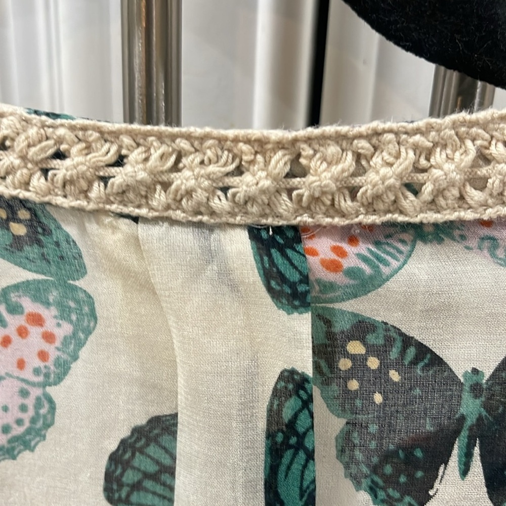 Anthropologie Maeve Abella Pintuck Butterfly Cotton Shirt Blouse Sz 2  XS - Picture 6 of 16